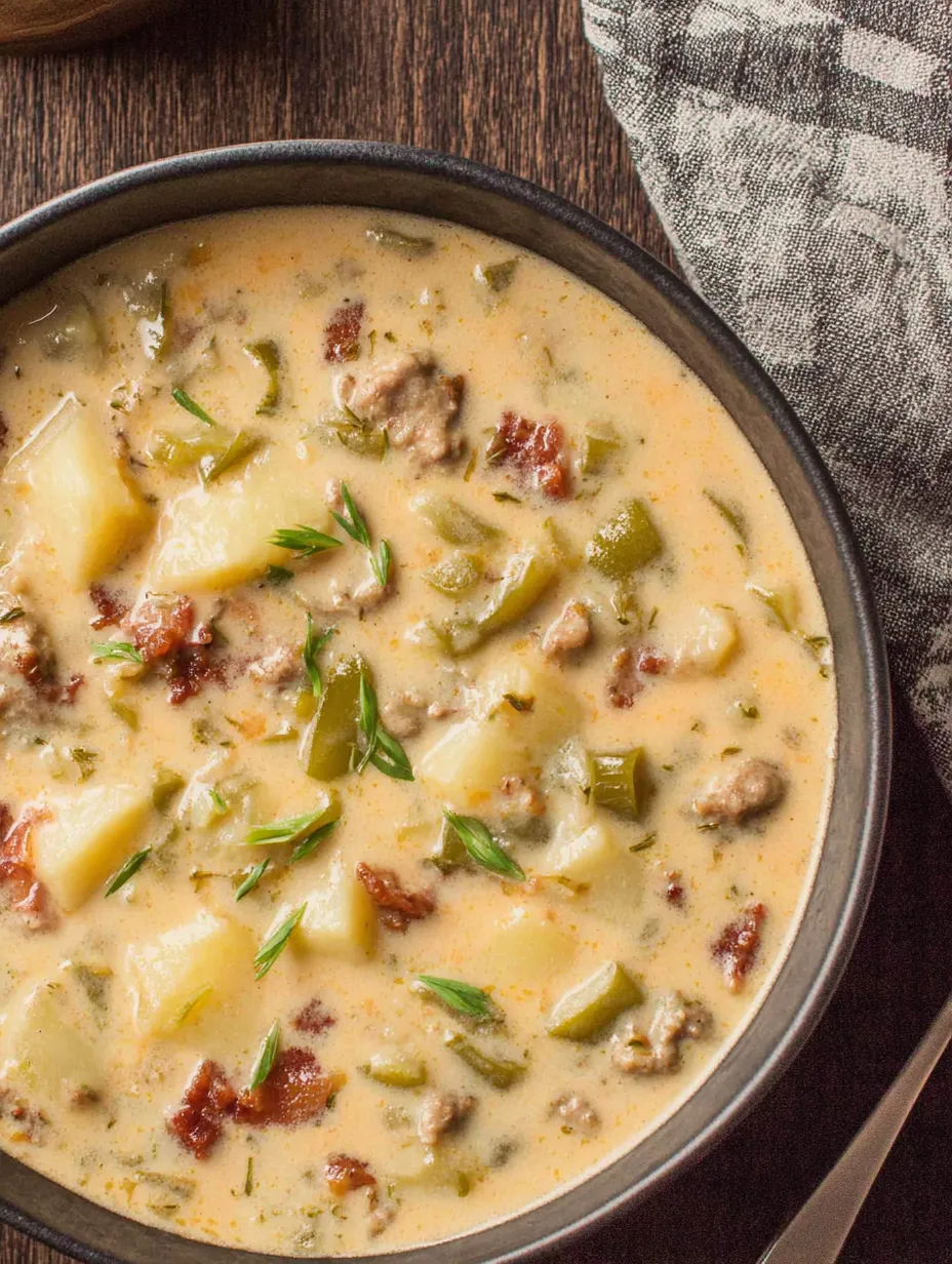 A bowl of soup with meat and vegetables.