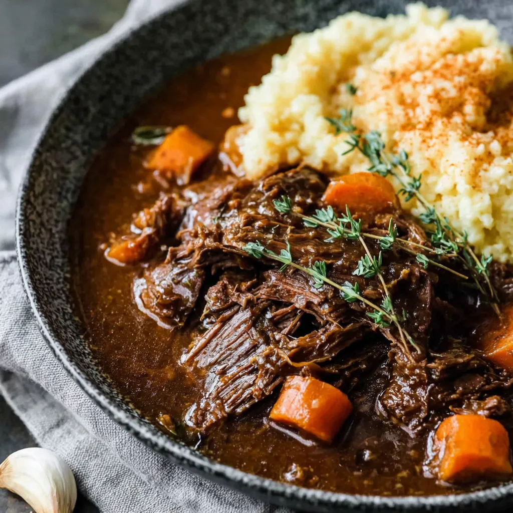 Ein Schüssel mit Rindfleisch, Reis und Karotten.
