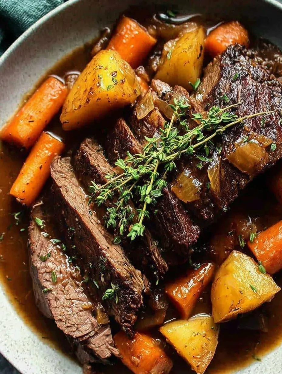 Ein Bild von einer Sch&uuml;ssel mit Steak, Karotten und Zwiebeln.