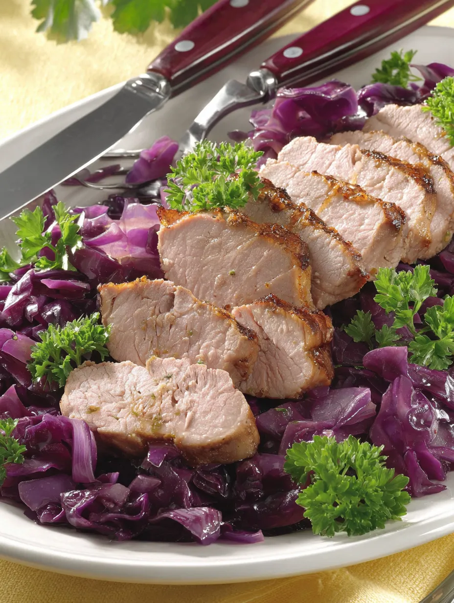 Ein weißer Teller mit einer Mischung aus Fleisch, Kohlrabi, Zwiebeln und Koriander.