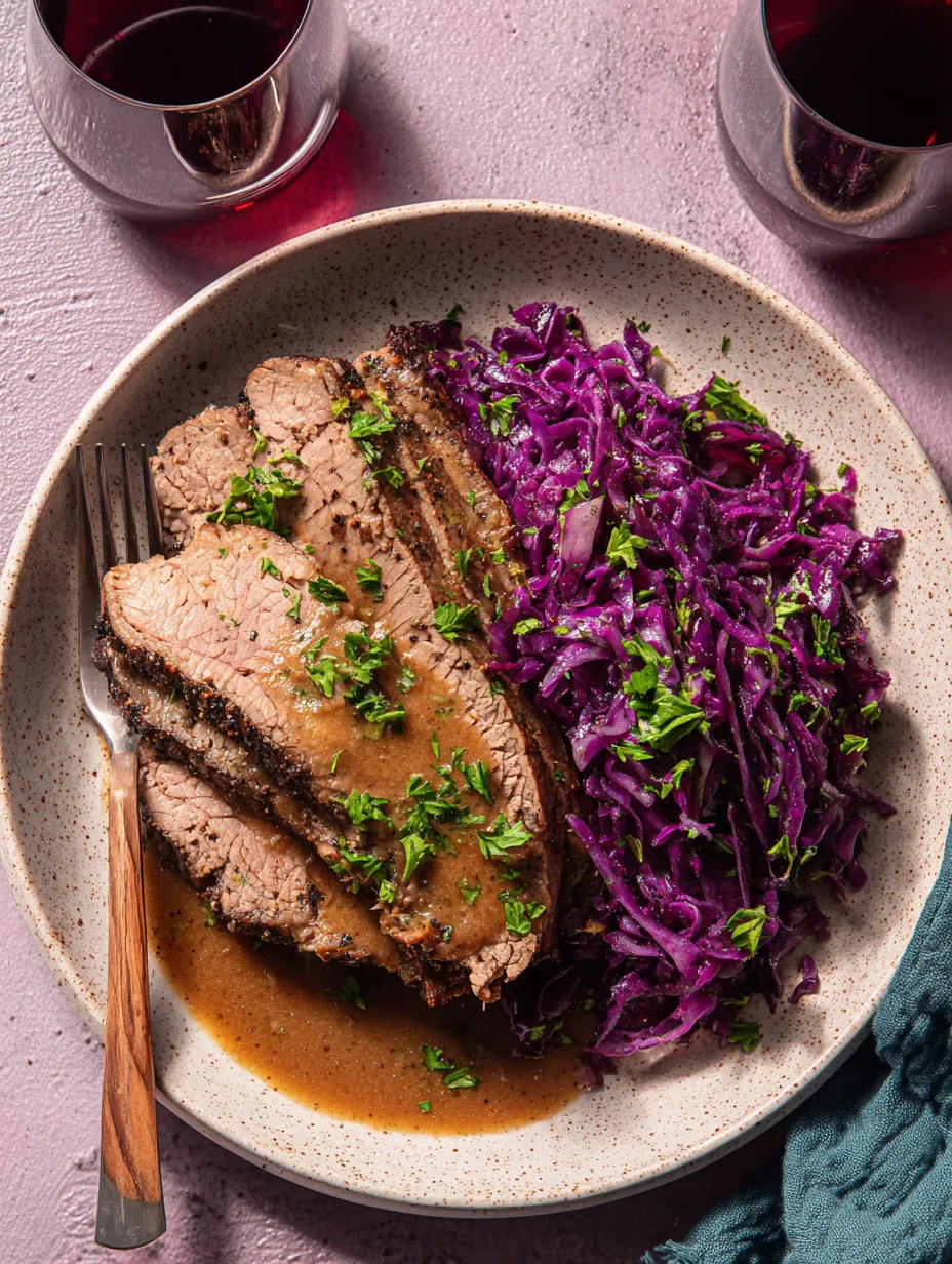 Ein Plate mit Steak und Sauce.