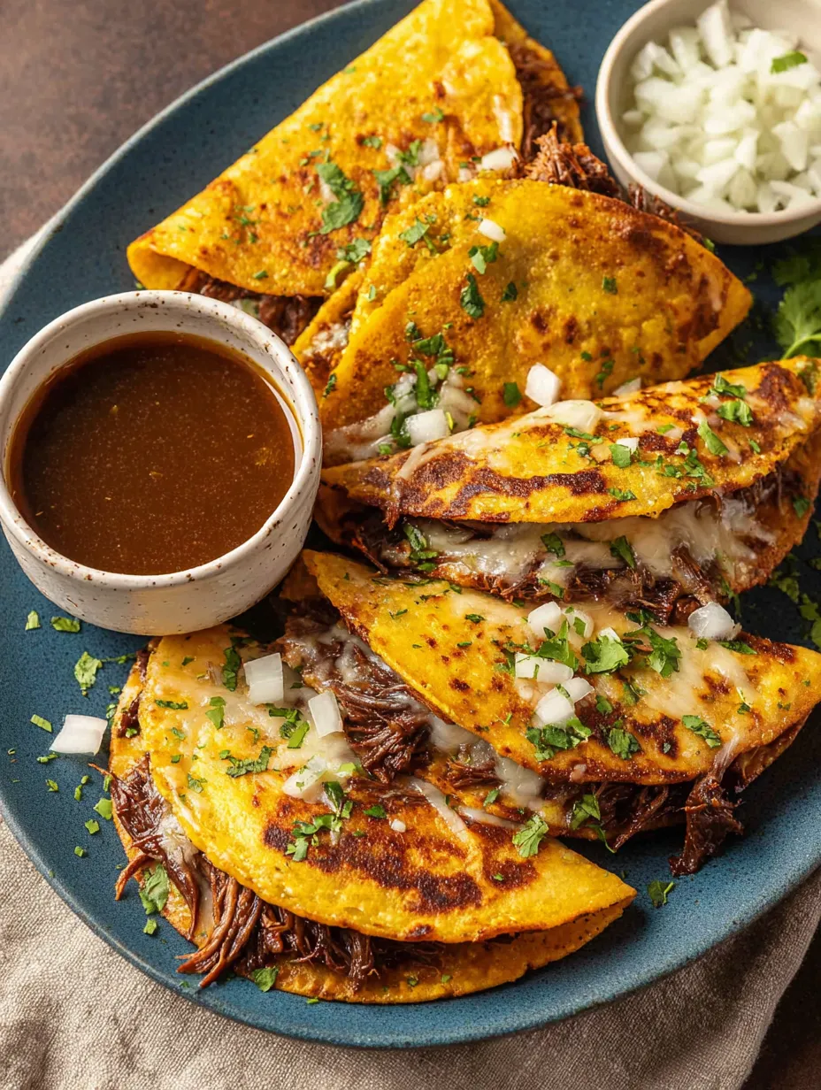 Ein Plate mit Tacos, die mit Käse, Pepin und anderen Zutaten garniert sind.