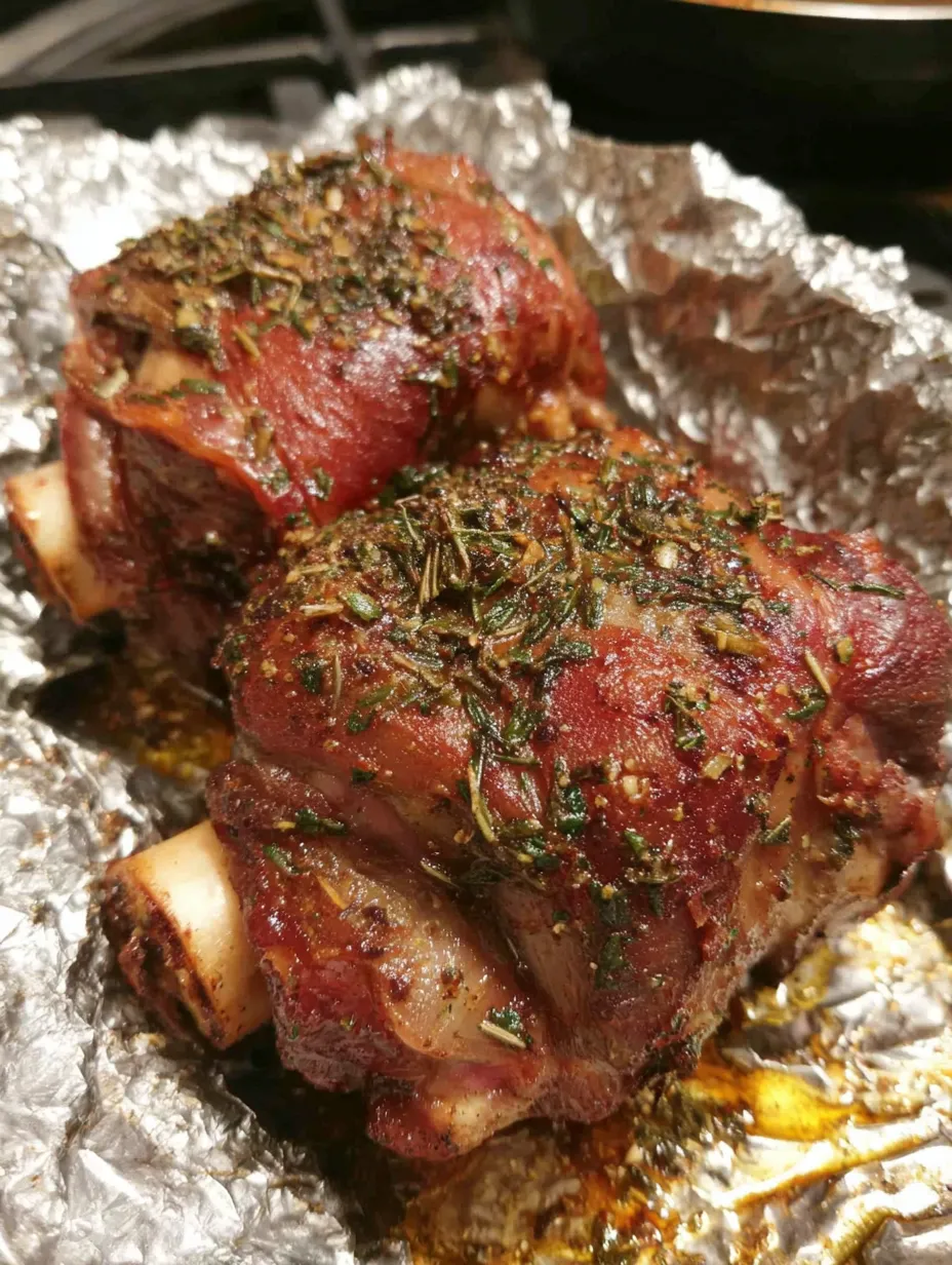 Zwei gegrillte Schweinebrust mit Gewürzen auf Aluminiumfolie.