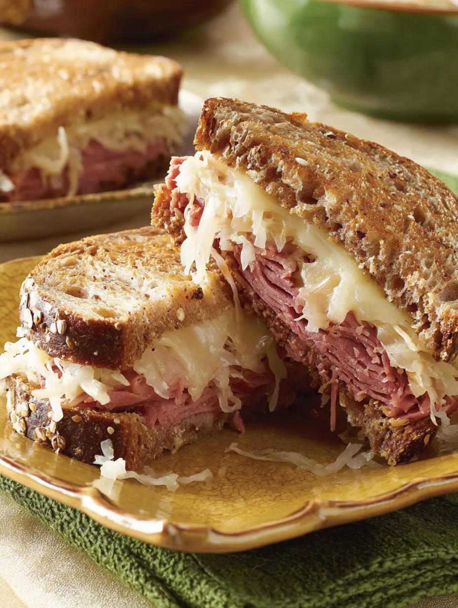 Eine Platte mit zwei Sandwiches, die mit Käse und Sauerkraut gefüllt sind.