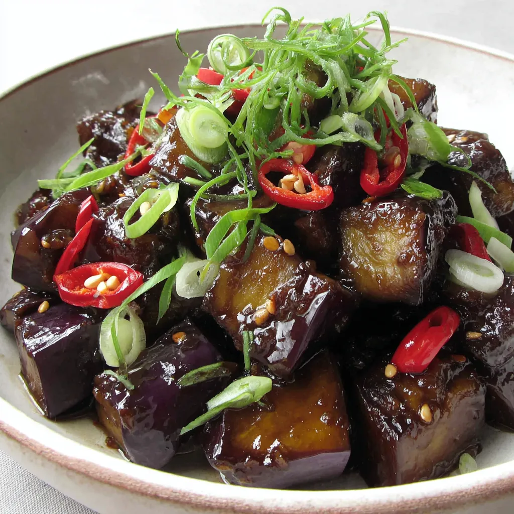 Ein großes, weißes Tellerchen mit einer Mischung aus purpelroten und braunen Lebensmitteln, darunter eine Art von Käse.