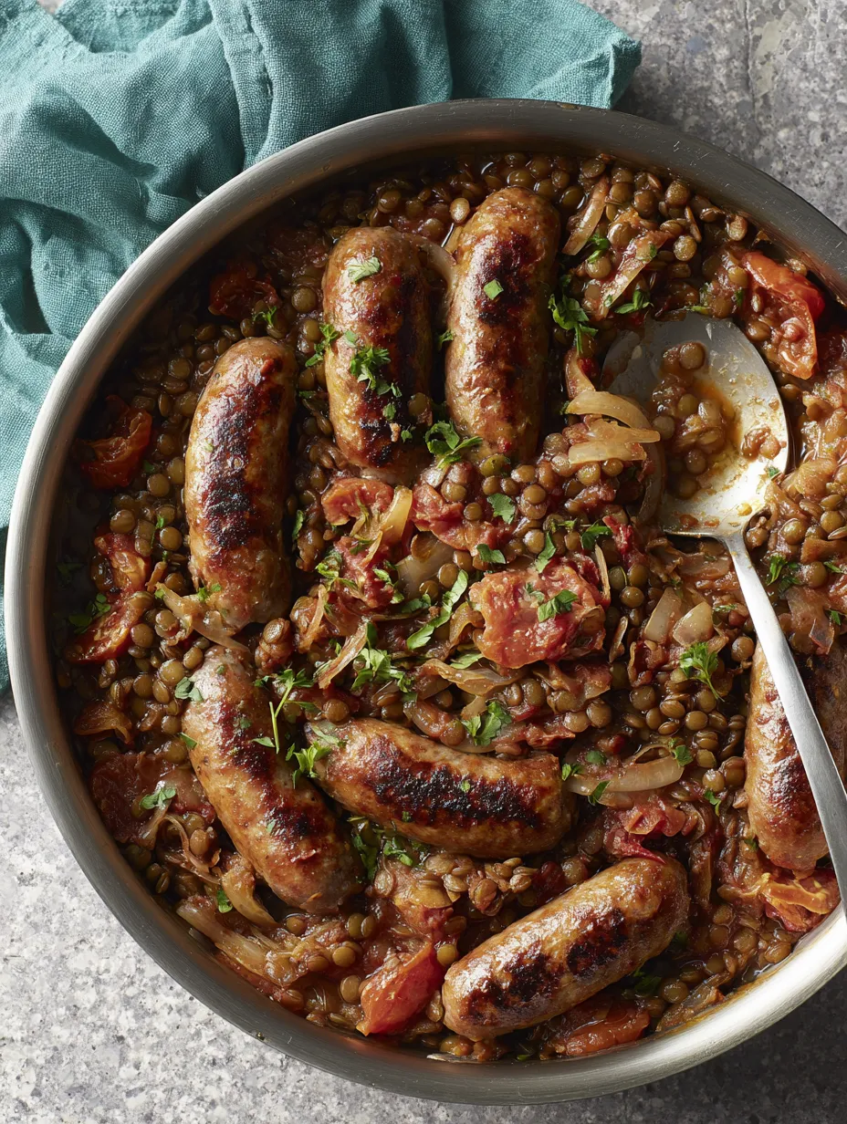 Ein Bohneneintopf mit saurem Kohl, Zwiebeln und Schweinchen.