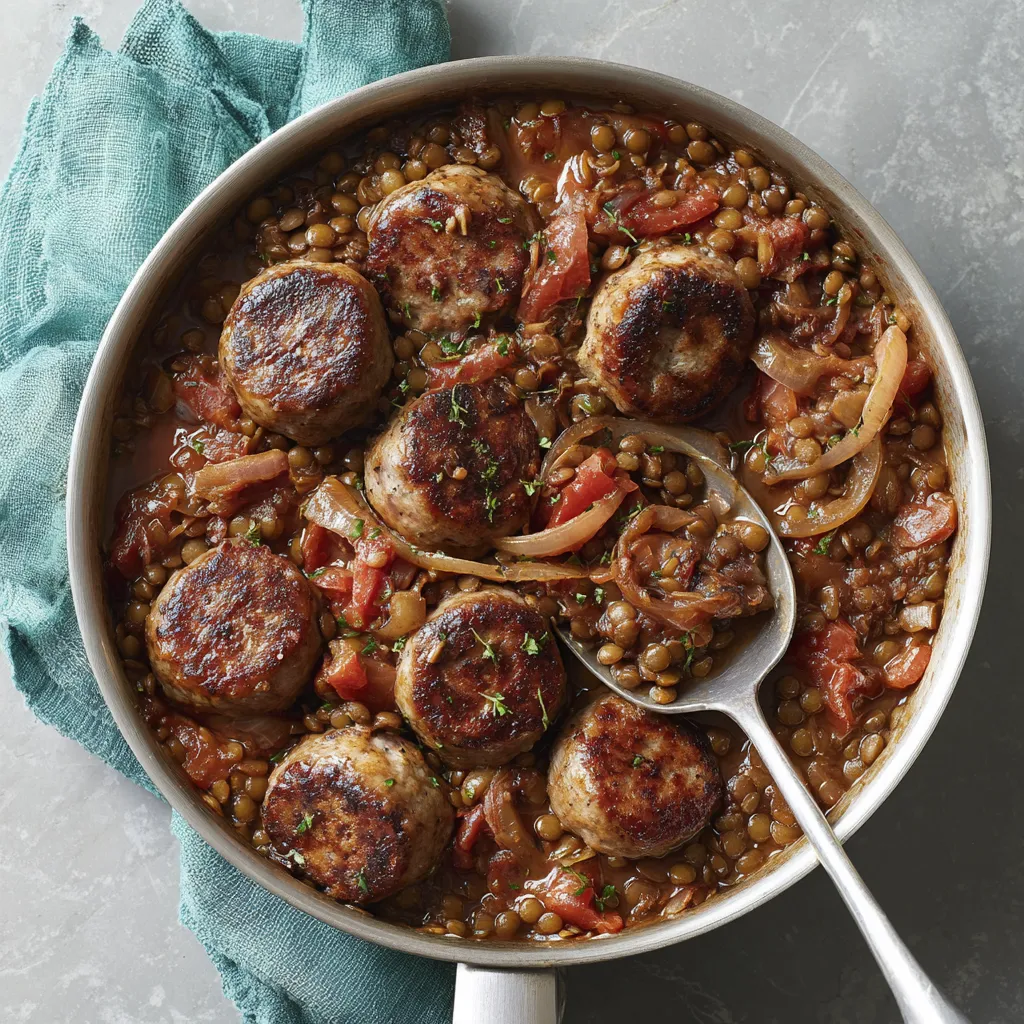 Ein Topf mit einer Mischung aus Fleisch, Gemüse und Bohnen.