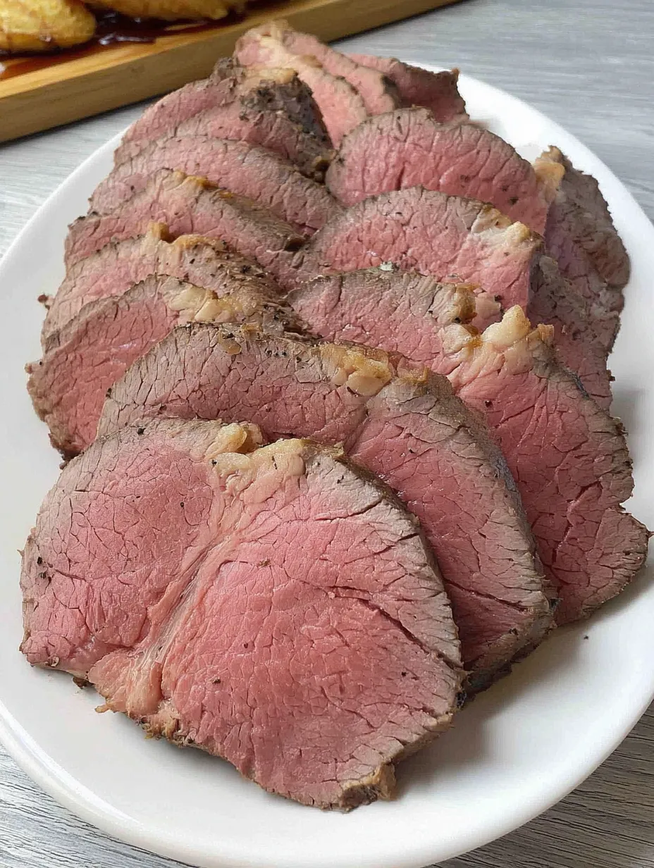 Eine Platte mit rohem Fleisch, das in Stücke geschnitten wurde, auf einem Tisch.