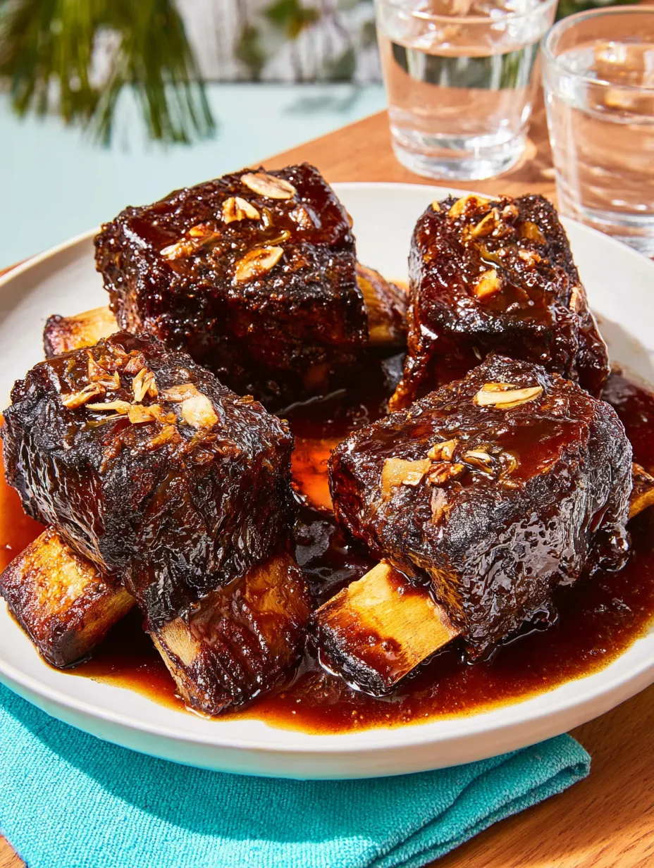 Eine Platte mit BBQ-Ham, die in einem Sauce serviert wird.