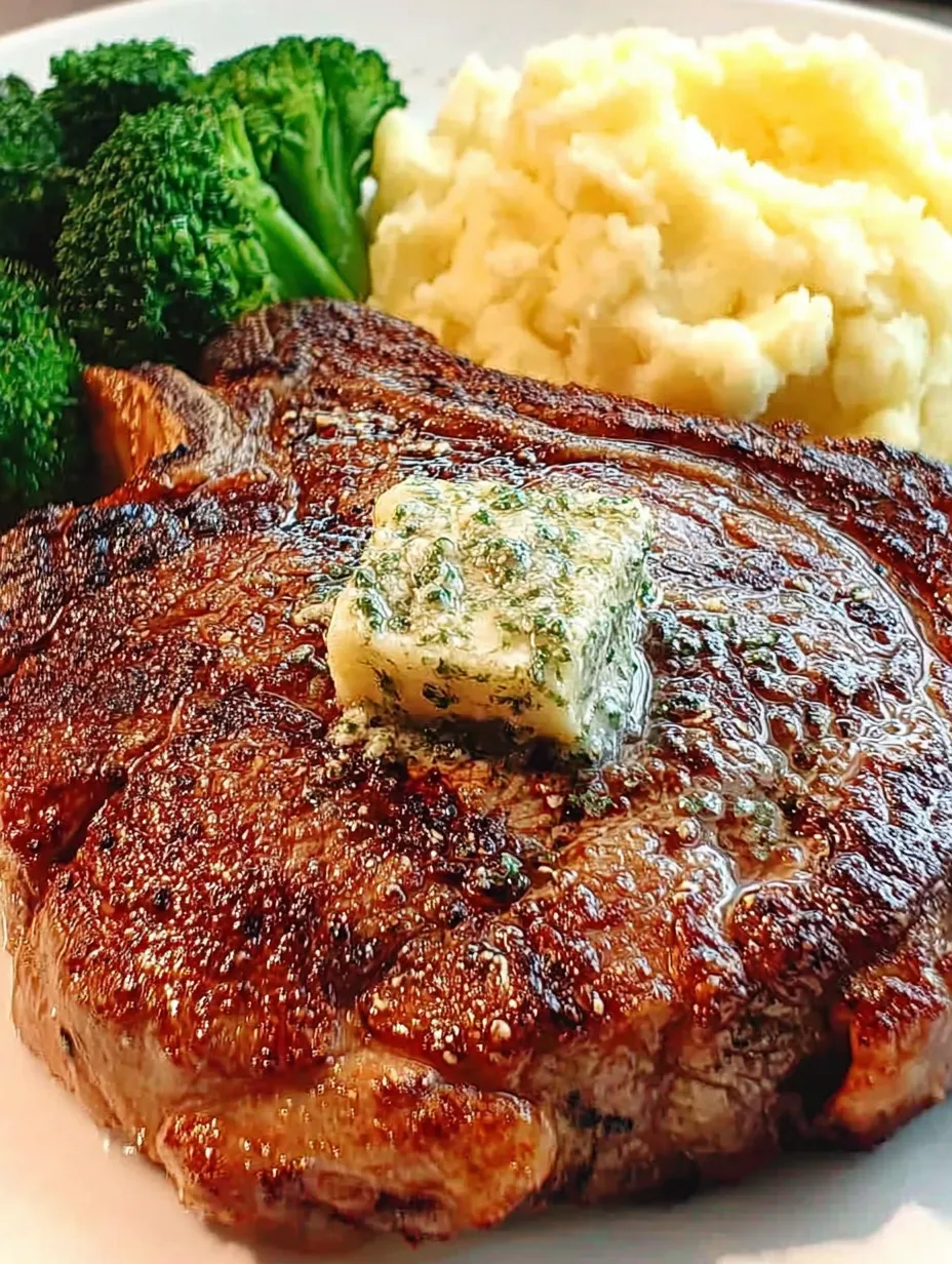 Steak mit Butter und Brokkoli.