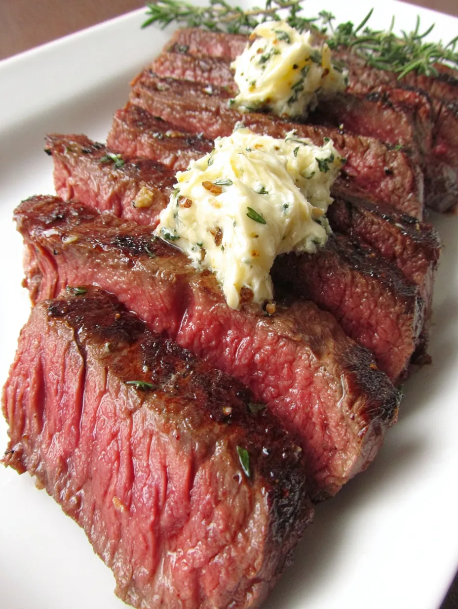 Rindersteak mit Sauce auf einem wei&szlig;en Teller.