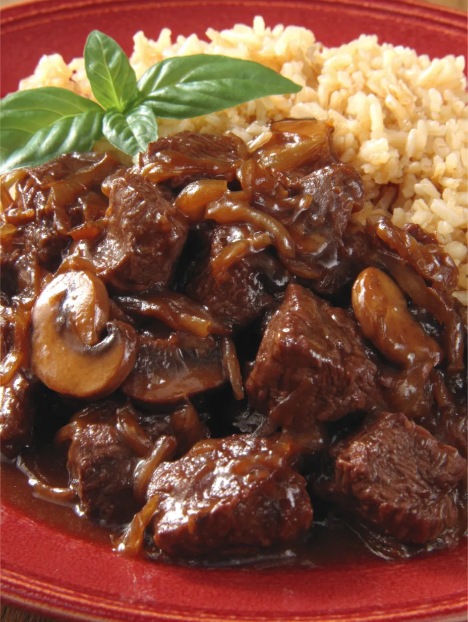 Eine Sch&uuml;ssel mit Rice und Beef Stew.