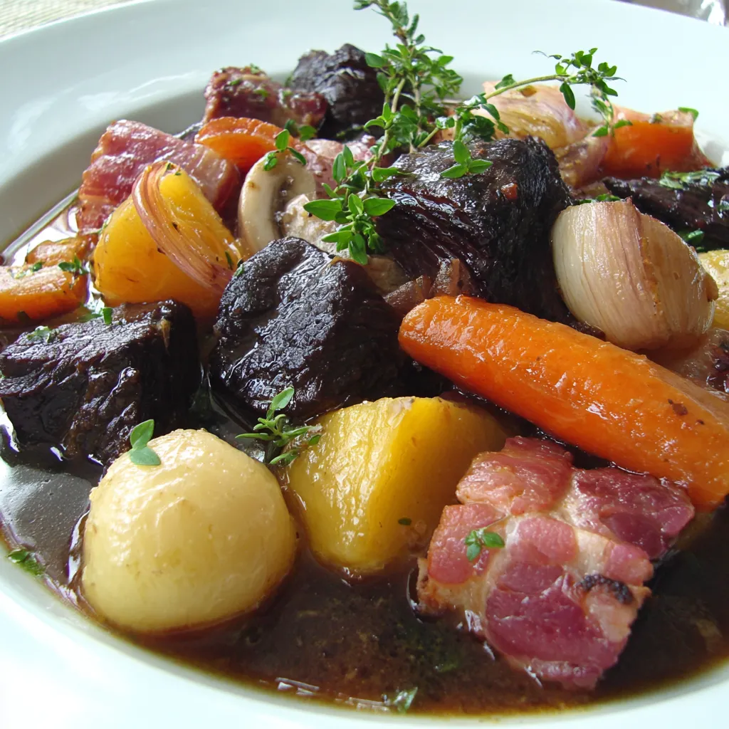 Ein weißer Teller mit einer Mischung aus Fleisch, Gemüse und Gewürzen.