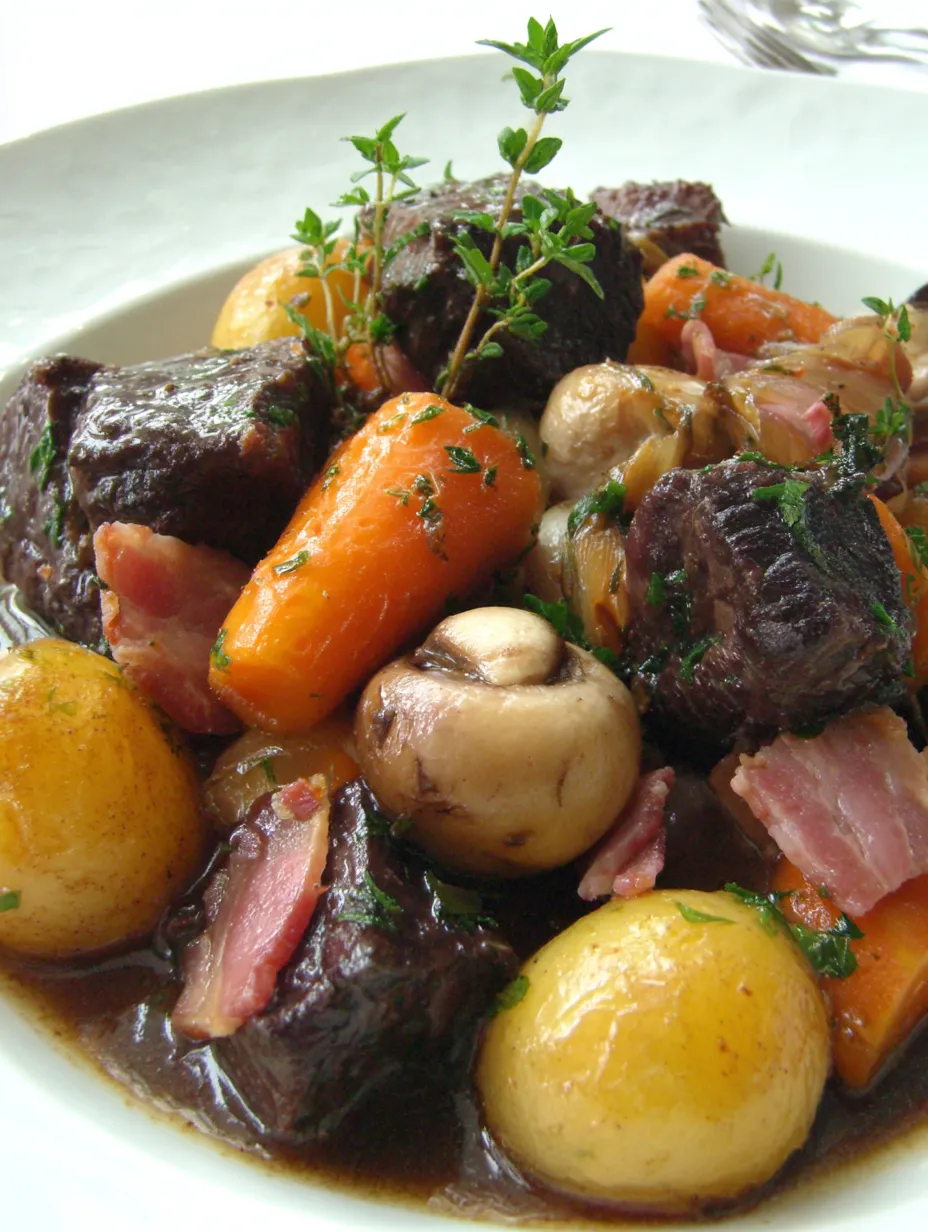 Ein weißer Teller mit einer Mischung aus Fleisch, Gemüse und Gewürzen.