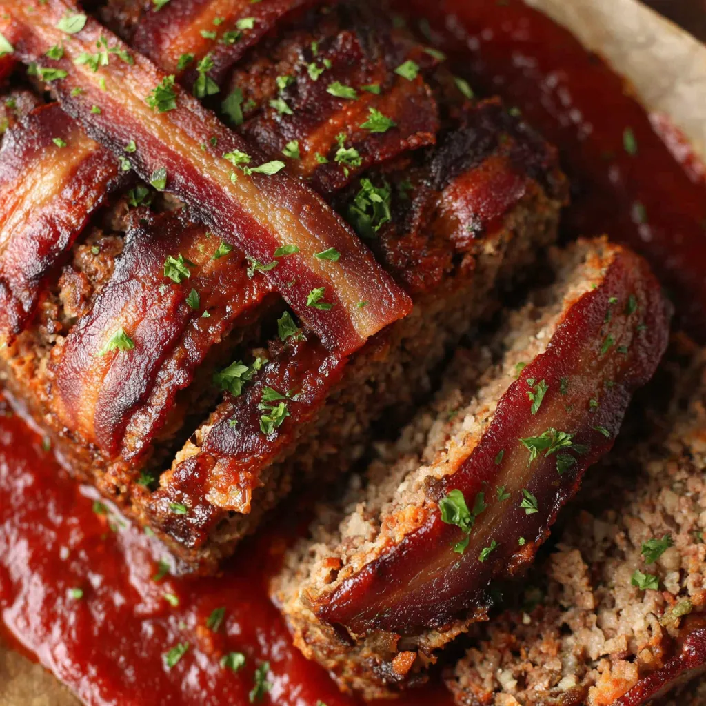 Eine Schüssel mit Bacon und Sauce.