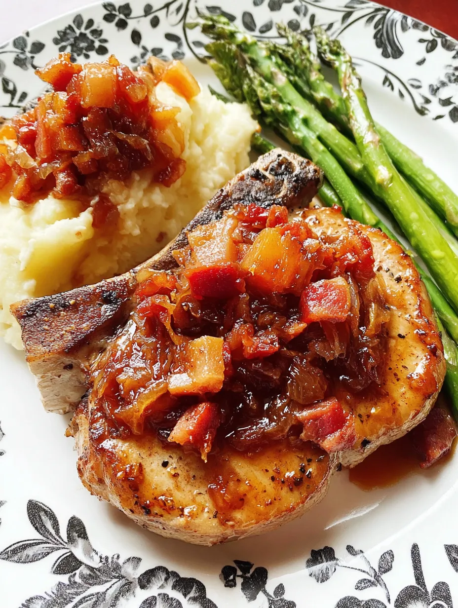 Eine Tasse mit Bacon, Asparagus und Kartoffeln.