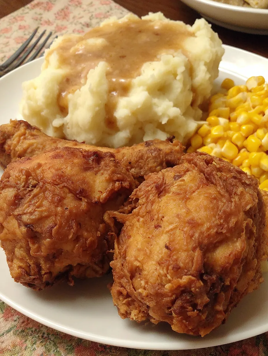 Ein Plate mit Kartoffeln, Korn und Chicken.