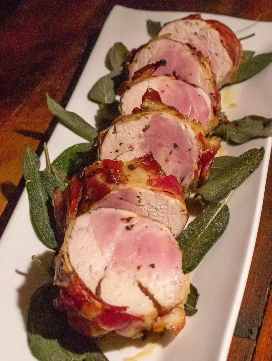 Eine Sch&uuml;ssel mit einer Wurzel garniert, auf der eine Reihe von ger&auml;ucherten Schweinebraten aufbewahrt wird.