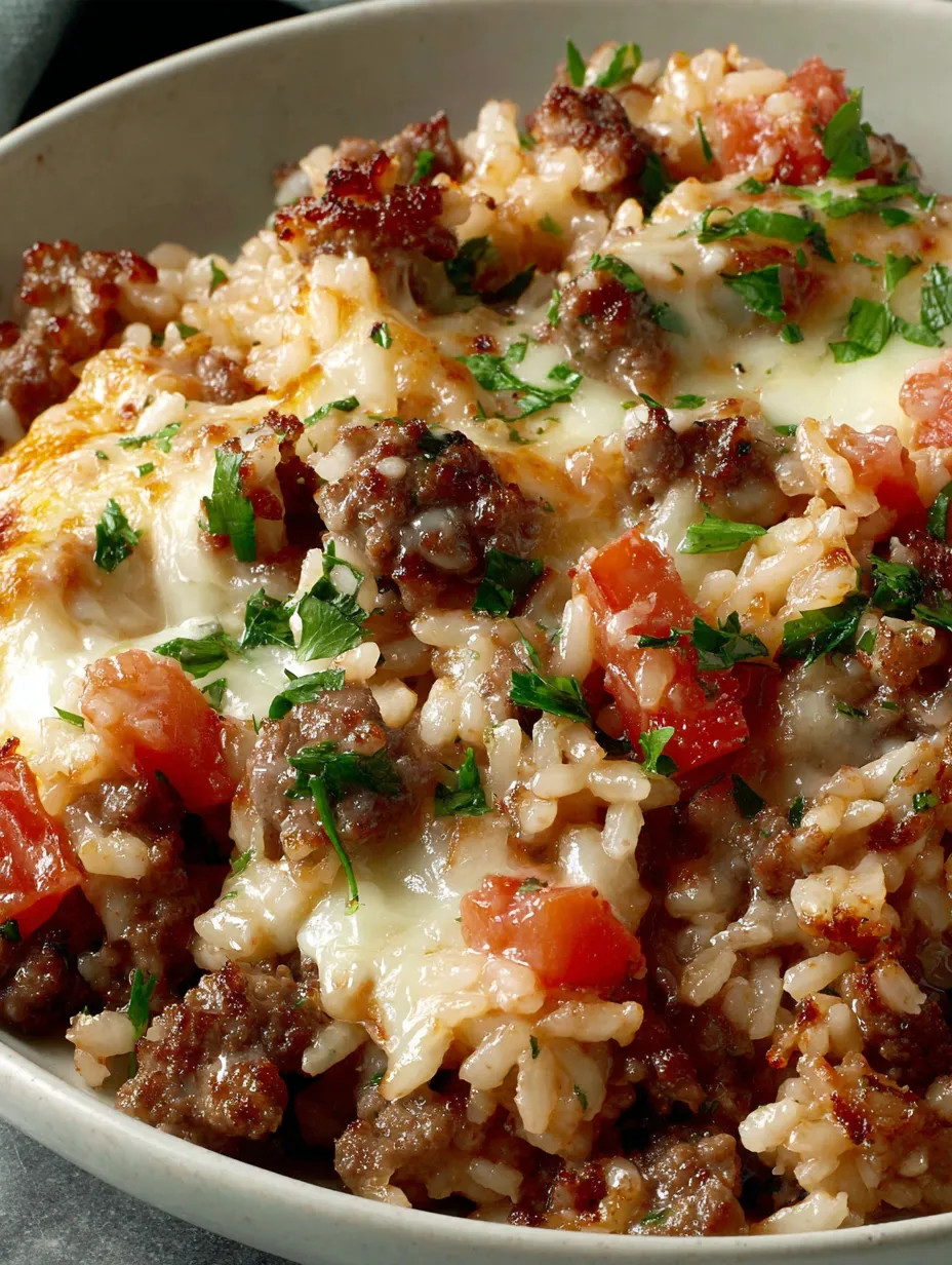 Ein Bild von einer Rice-Pasta-Mischung mit Tomaten, Basilikum und Käse.