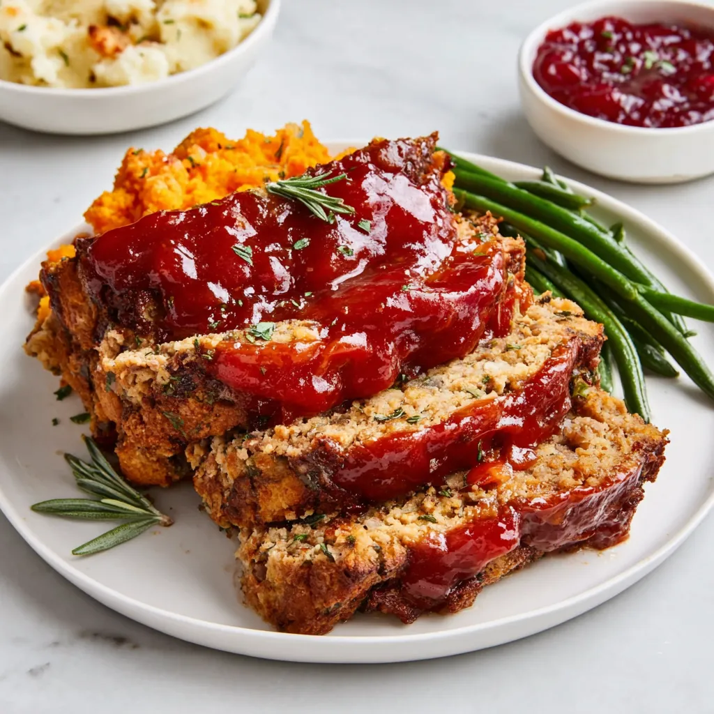 Ein weißer Teller mit zwei Portionen von Steak mit Ketchup und einer Portion von Kartoffeln.