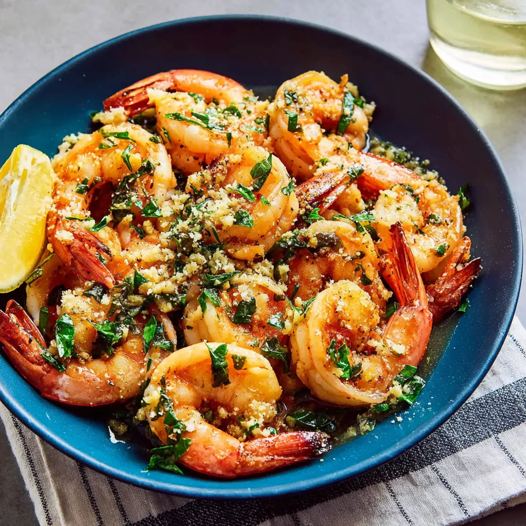 Ein Schmelztopf mit Shrimp und Zwiebeln.