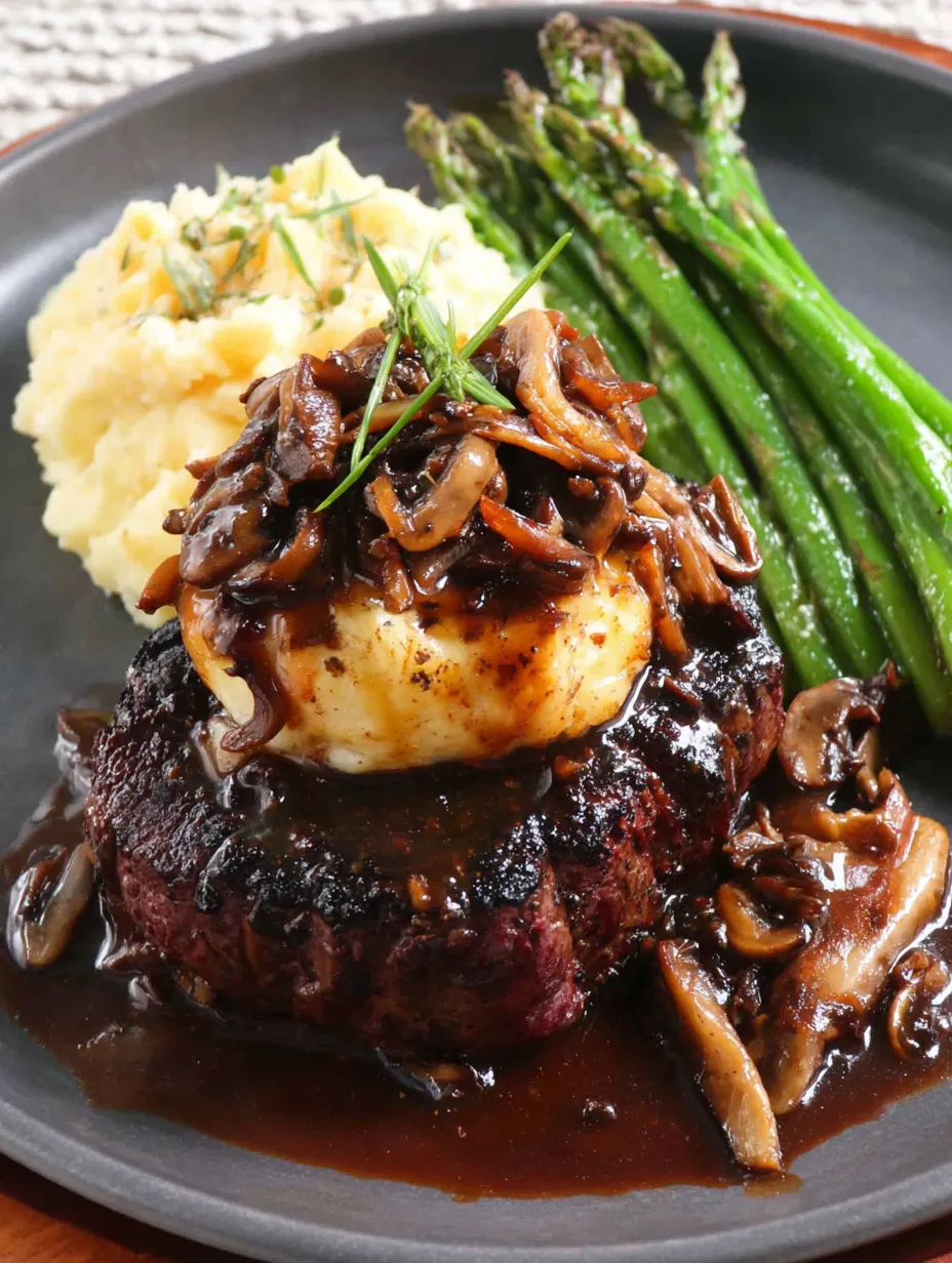 Eine Tafel mit einer Portion von Mushrooms, Asparagus und Kartoffeln.