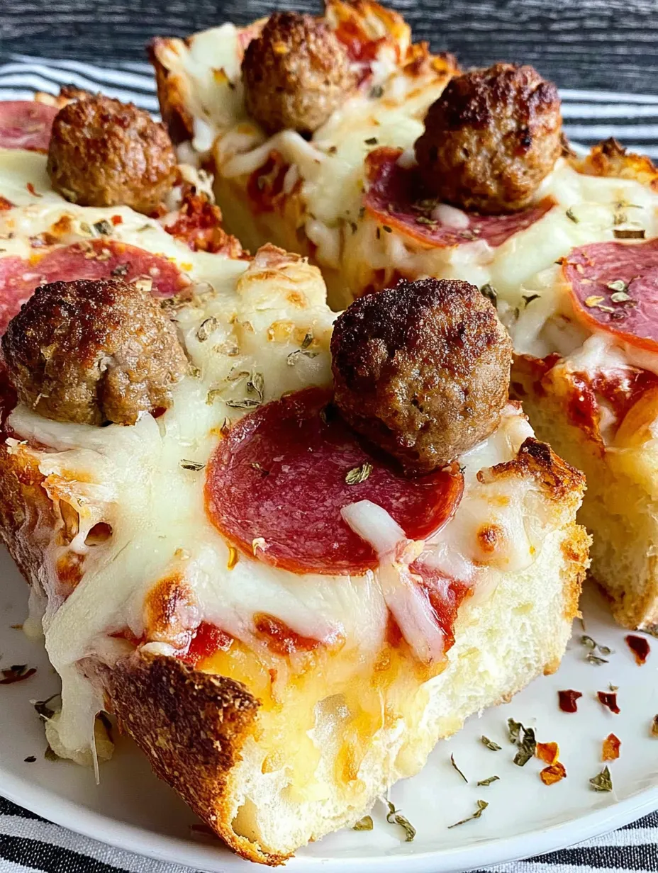 Eine Pizza mit Pepperoni, Sausage und Tomaten auf einem Teller.