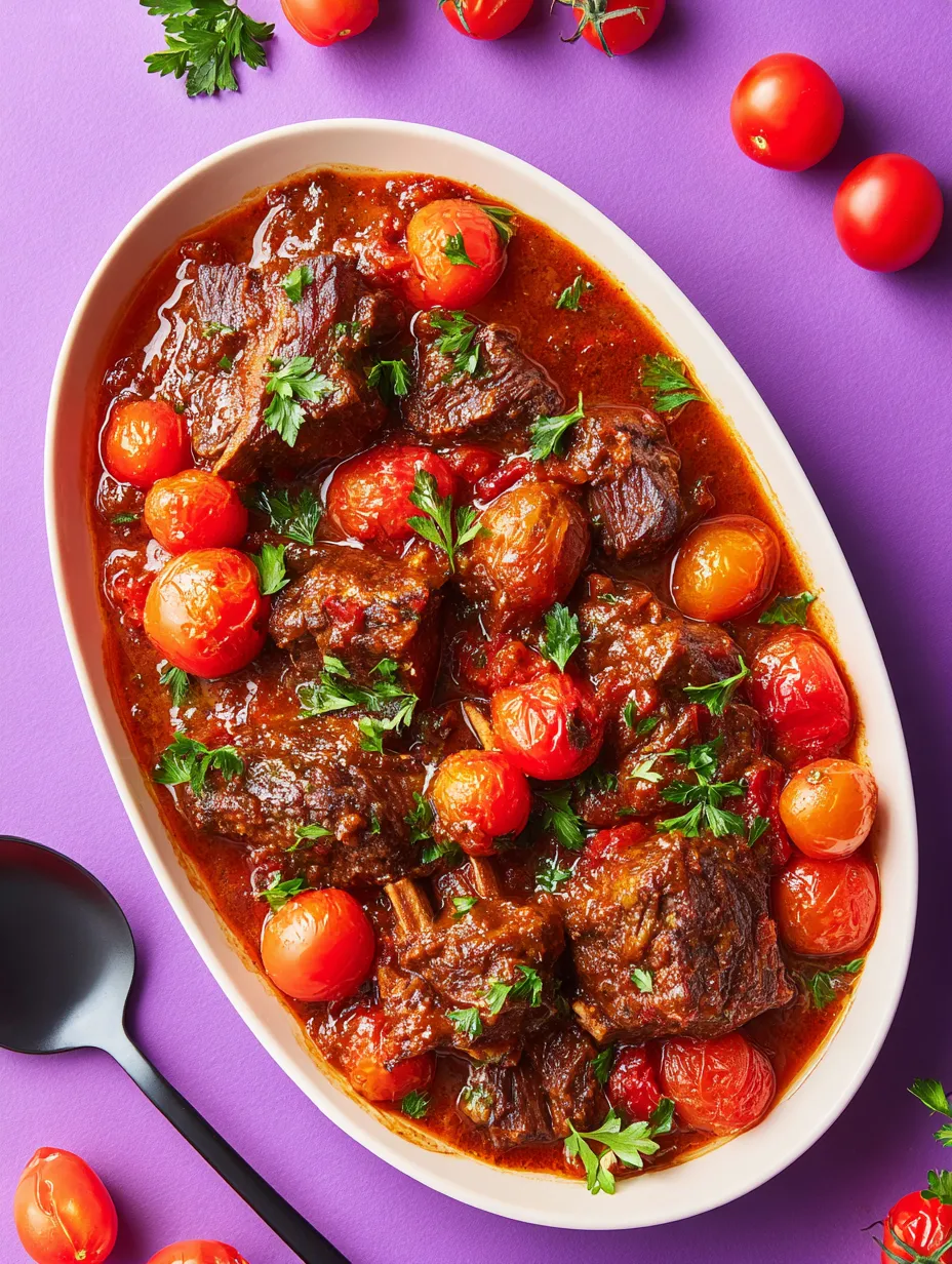 Ein weißer Teller mit einer Mischung aus Fleisch, Tomaten, Zwiebeln und Paprika.