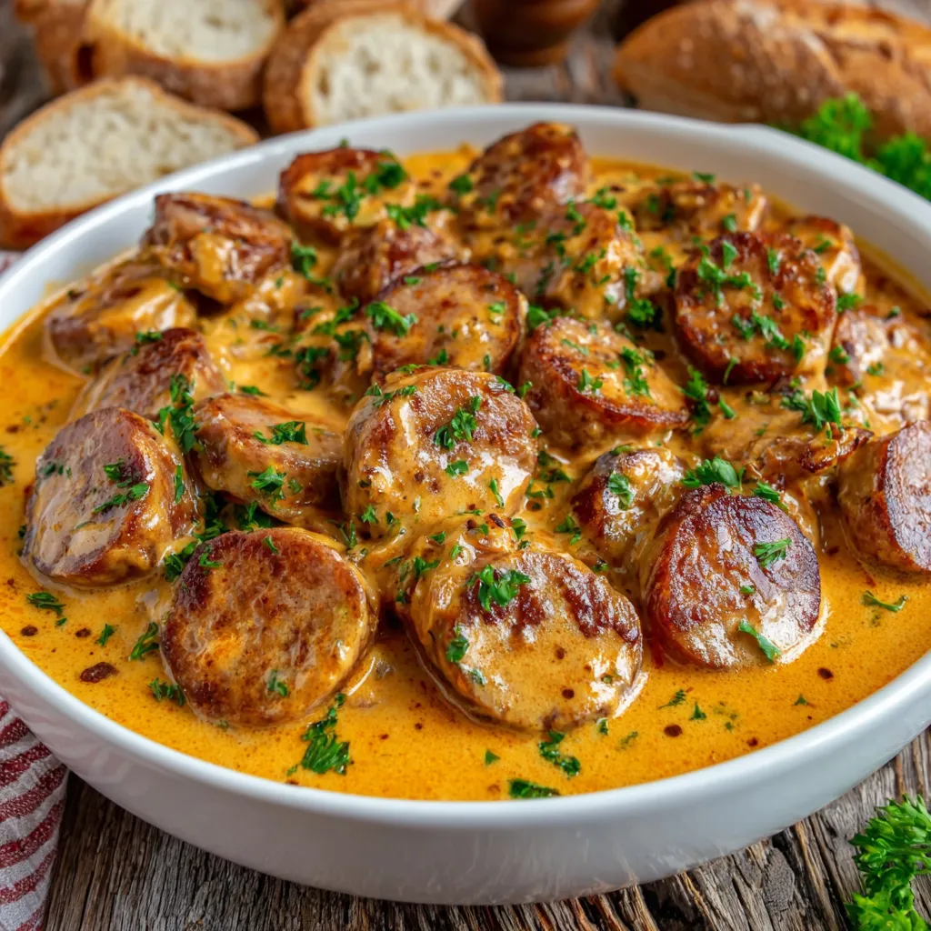 Ein weißer Teller mit saurem Sauerbraten, Kartoffeln und Brot.
