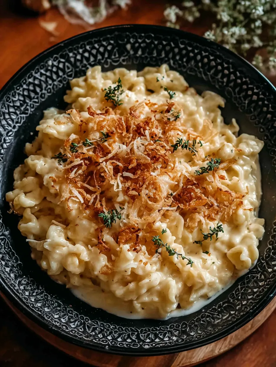 Ein Schälchen mit macaroni und frischem Käse.