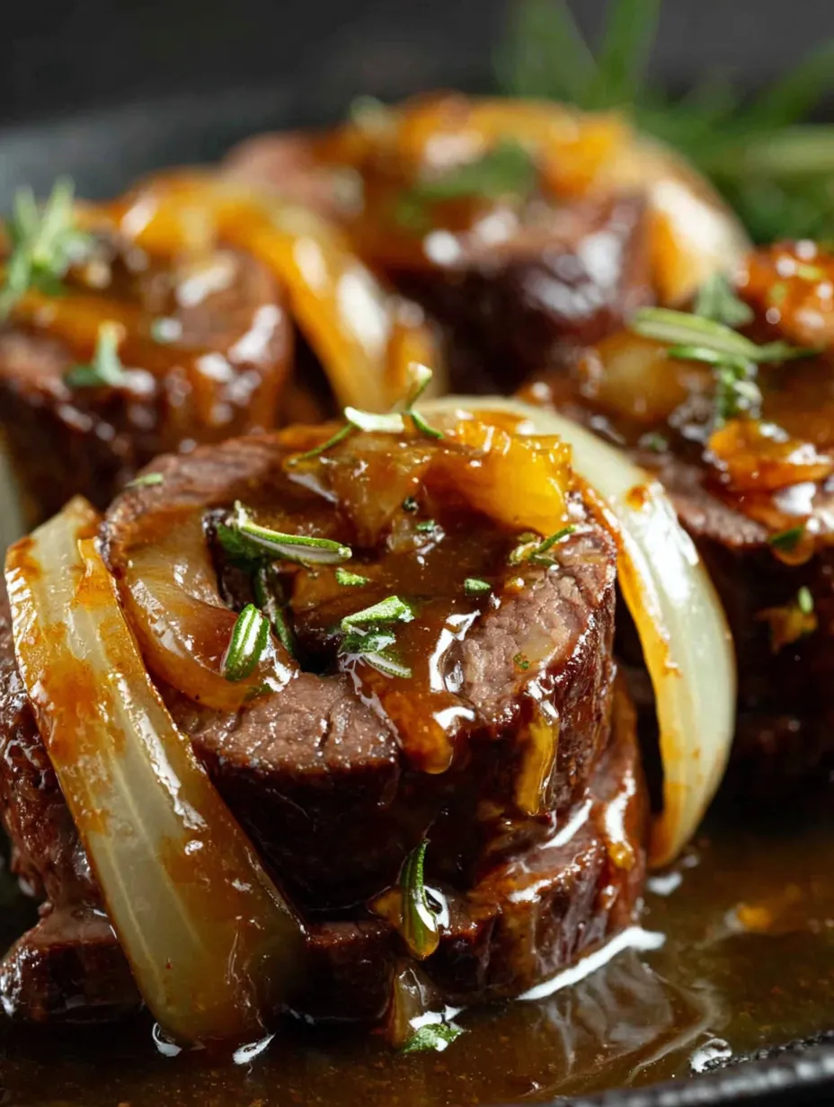 Eine Schüssel mit gegrilltem Fleisch, das mit Sauce und Zwiebeln garniert ist.