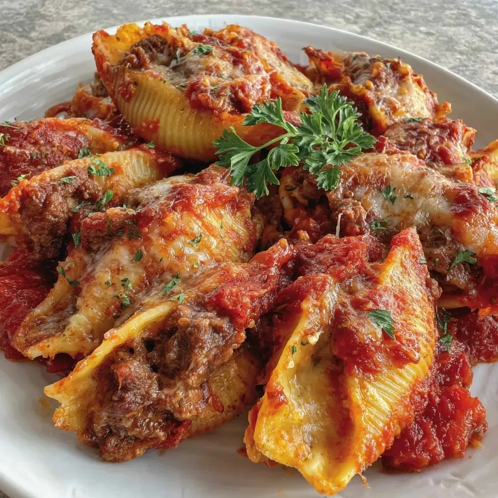 Ein weißes Plate mit Pasta, die mit Tomaten, Zwiebeln und Käse garniert sind.