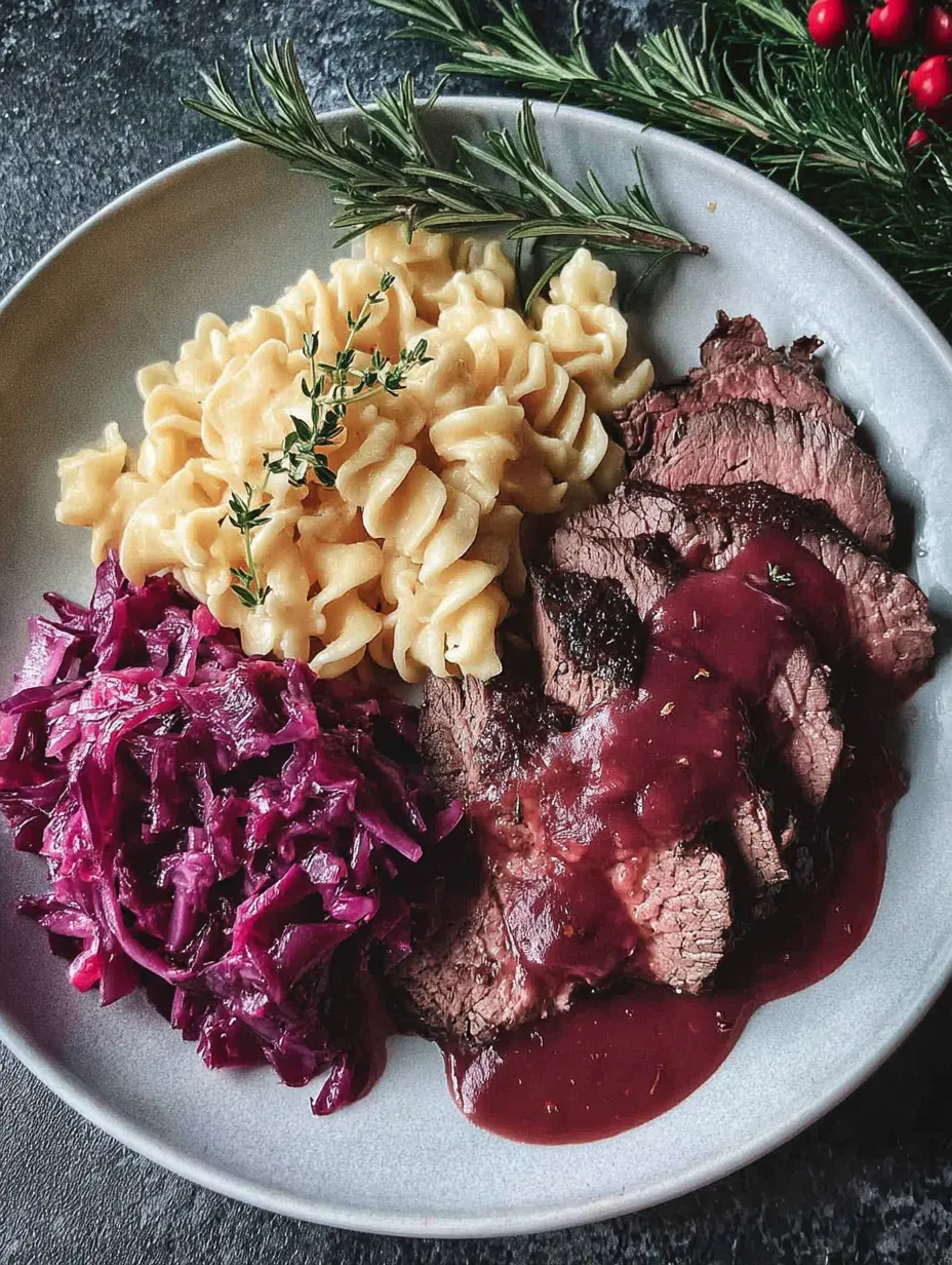 Ein Plate mit gegrilltem Steak, Kartoffeln und Sauerkraut.