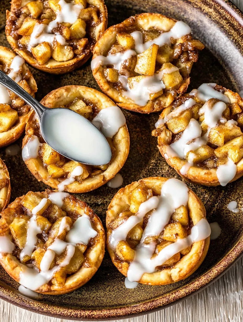 Ein Teller mit 12 Tassen mit Apfelstrudel und Sahne.