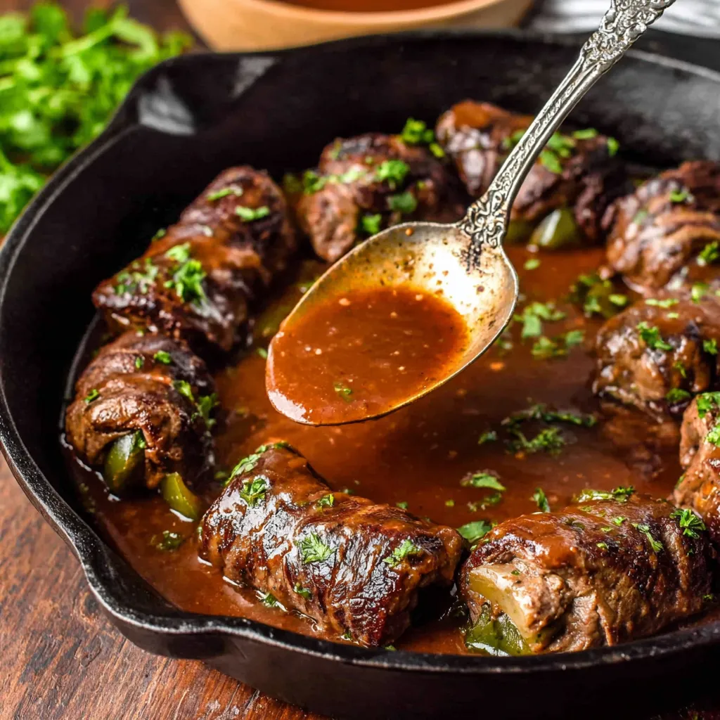 Eine Schüssel mit gegrillten Fleischstiften und einer Sauce.