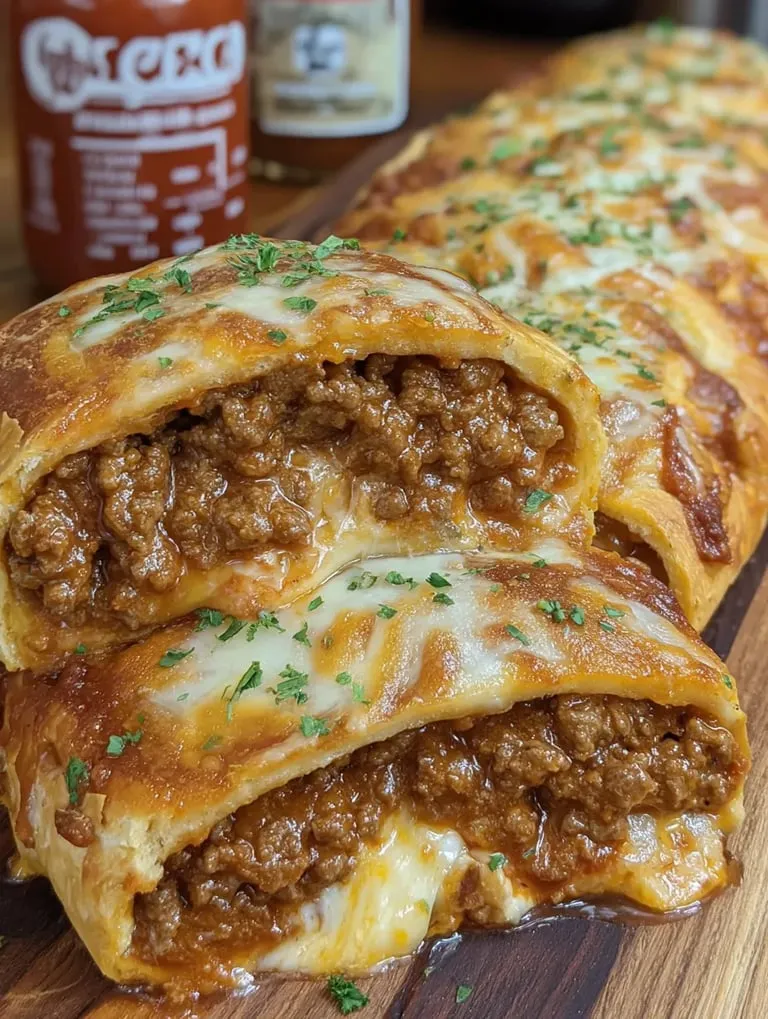 Ein Stück Käse-Sausage-Pizza auf einem Tisch.