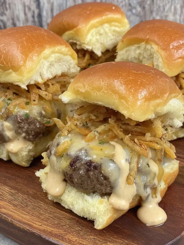 Eine Schüssel mit Sandwiches, die mit Ketchup und Kartoffeln garniert sind.