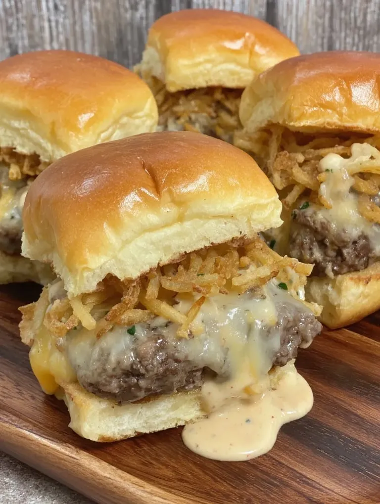 Eine Schmarrn-Hamburger mit Kartoffeln und Sauce.