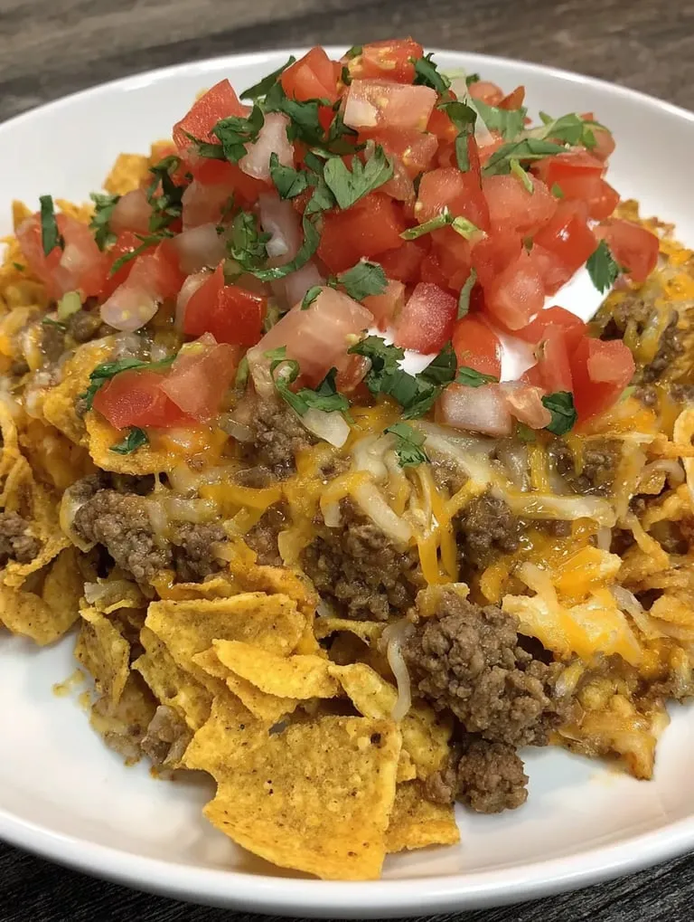 Eine Platte mit Tacos, die mit Tomaten, Koriander und Rindfleisch garniert sind.