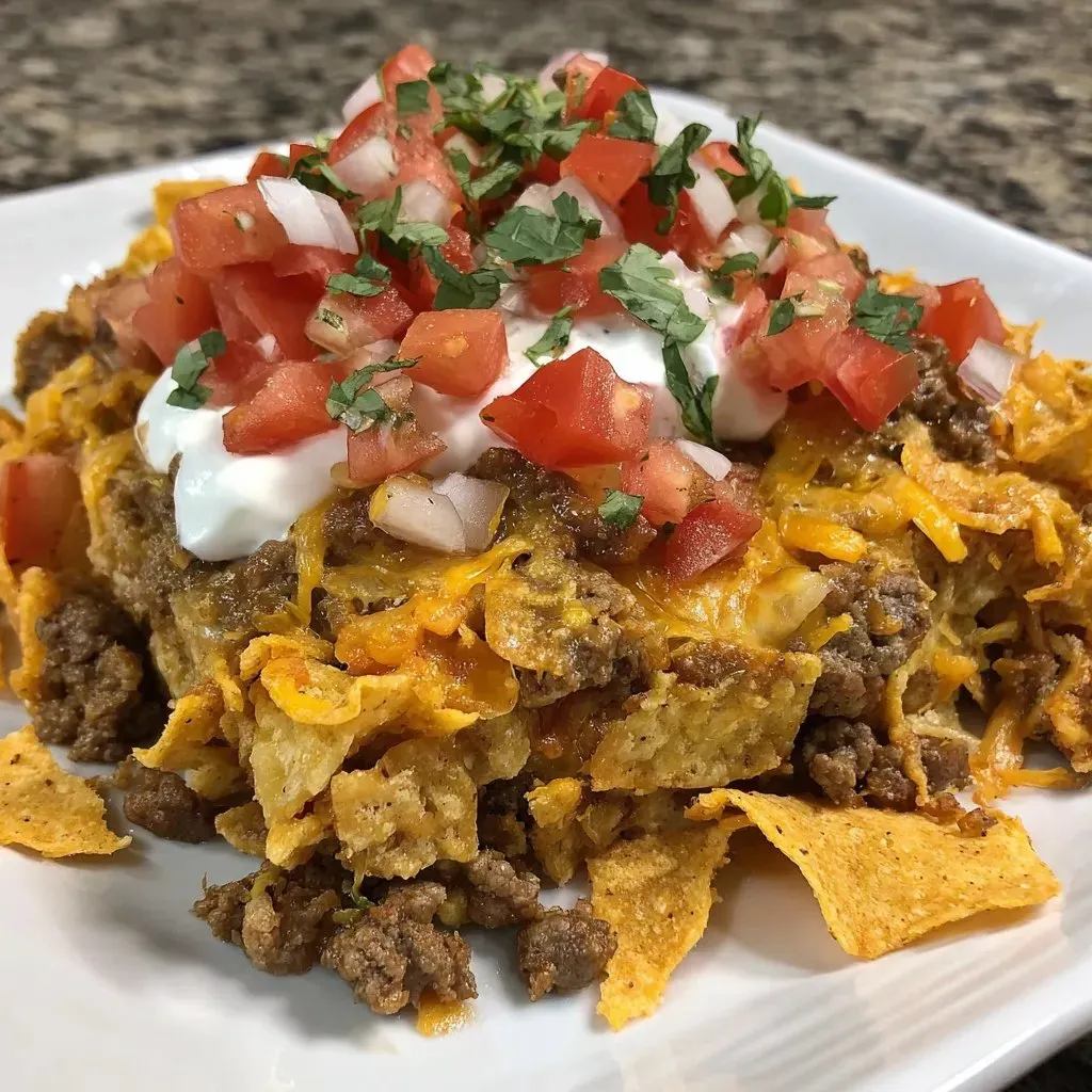 Eine Platte mit einer Taco-Topping, bestehend aus Tomaten, Lettuce, Käse und Tomaten.