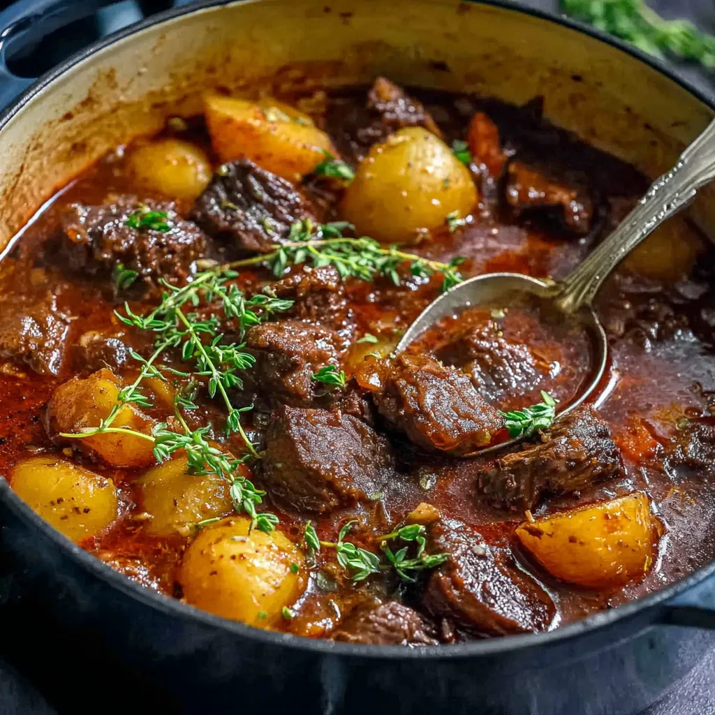 Ein Topf mit einer Mischung aus Fleisch, Gemüse und Gewürzen.