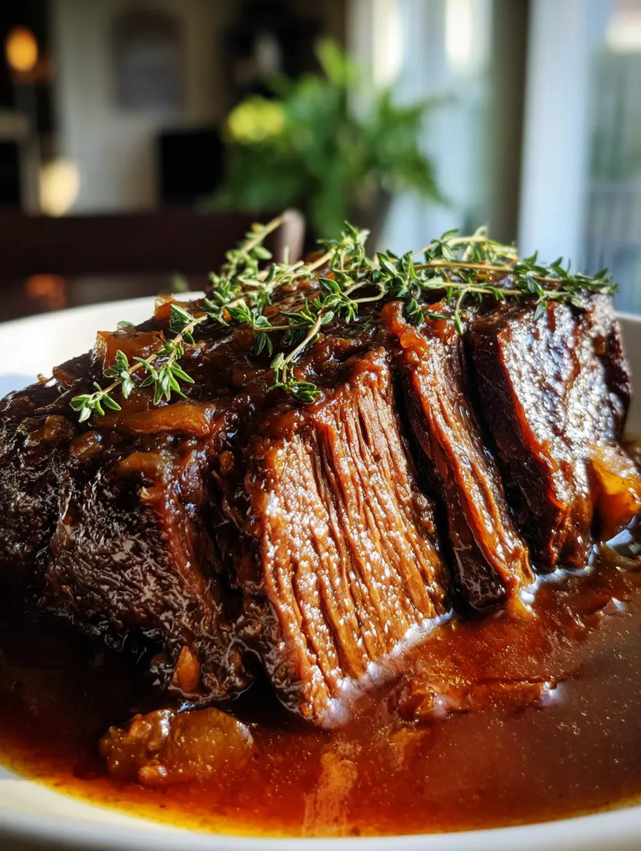 Eine Tafel mit einer Portion von Rindfleisch, das mit Kr&auml;utern und Gew&uuml;rzen garniert ist.