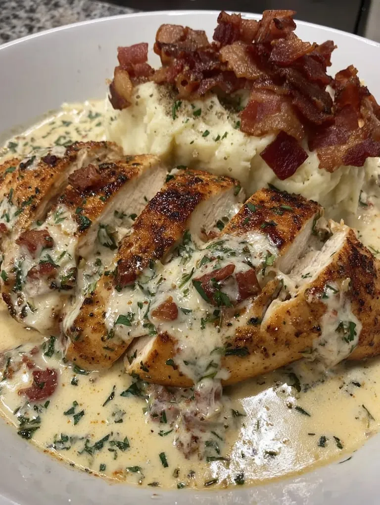 Ein Bild von einer Tasse mit Chicken und Bacon.