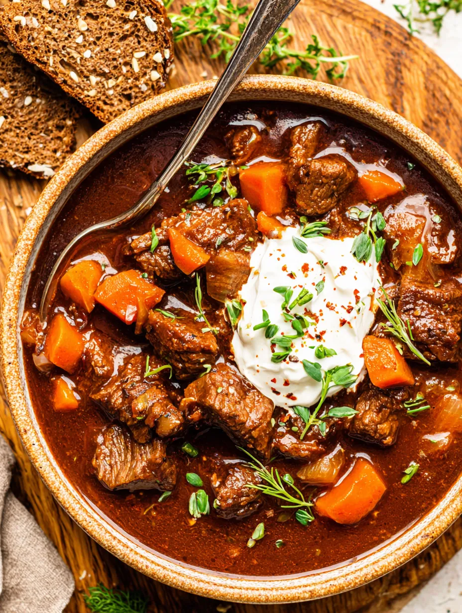 Ein Glas mit einer Mischung aus Fleisch, Gemüse und Sauce auf einem Tisch.