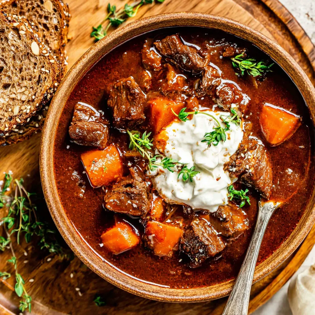 Ein Schüssel mit einer Mischung aus Fleisch, Gemüse und Kartoffeln.