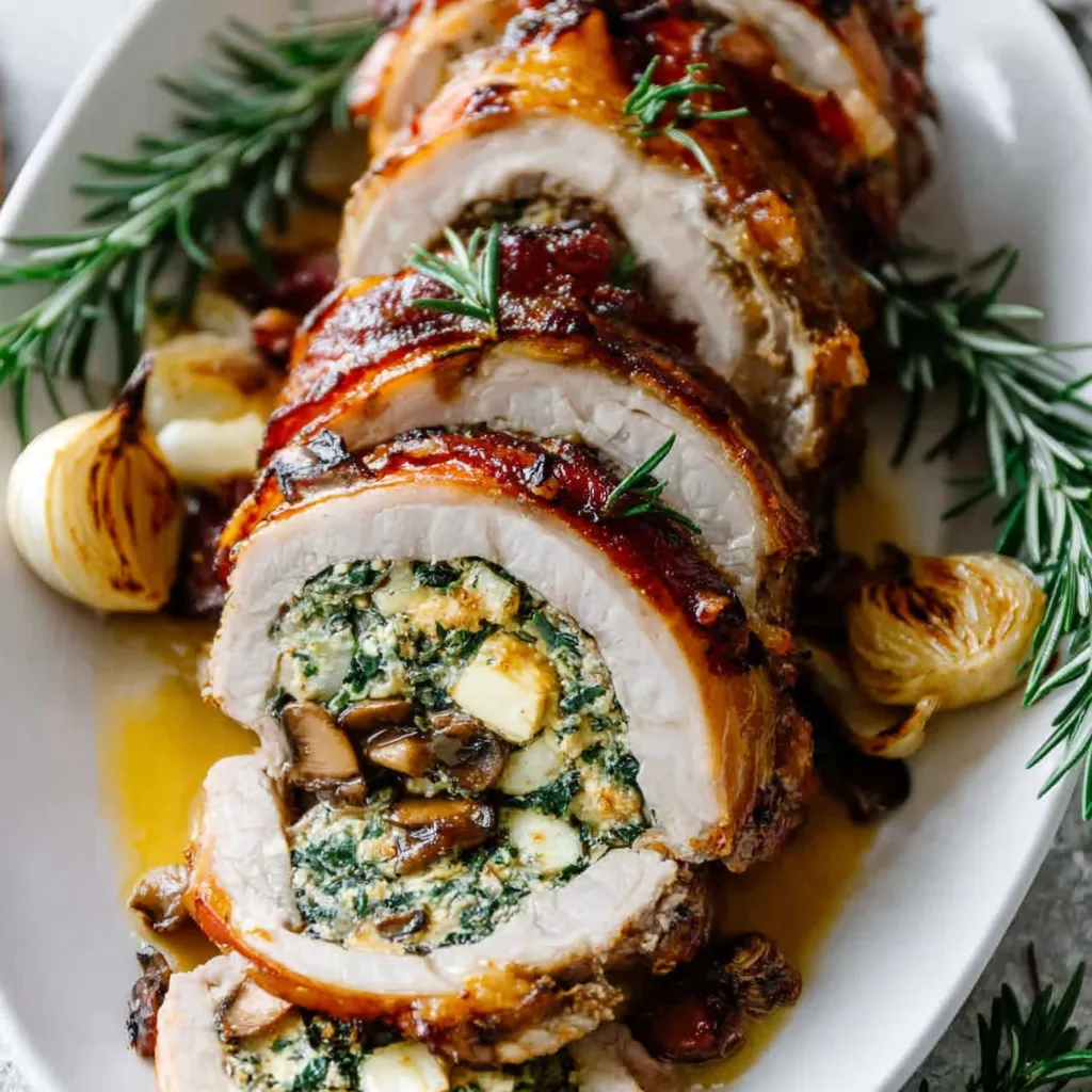 Ein weißer Teller mit einer Scheibe von Rindfleisch, die mit Zwiebeln und Käse garniert ist.