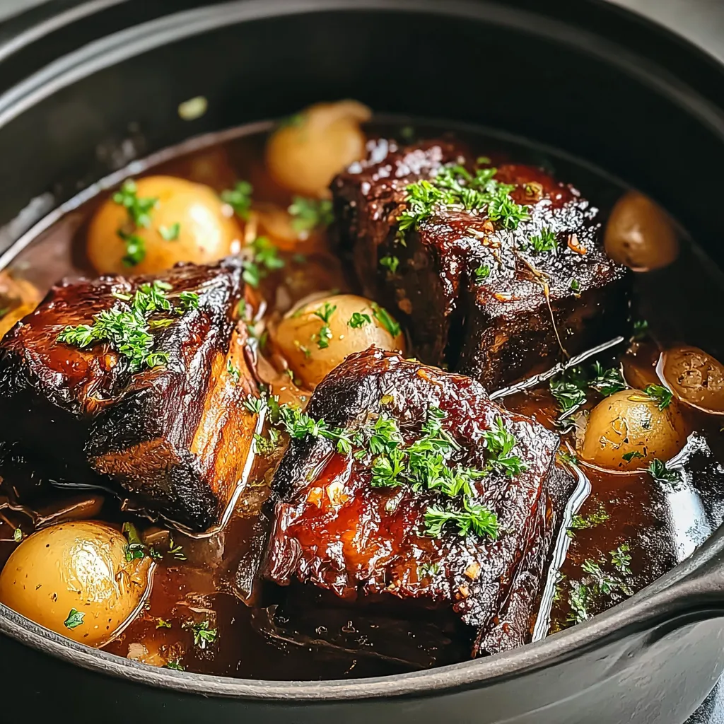 Ein Schmelztopf mit schwarzem Fleisch und Kartoffeln.