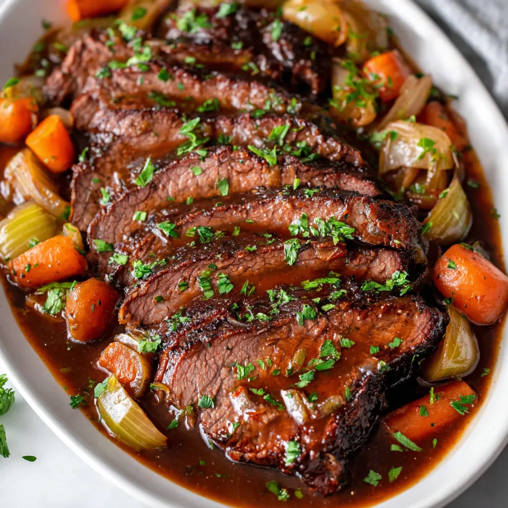 Ein weißer Teller mit einer Mischung aus Fleisch, Zwiebeln und Karotten.