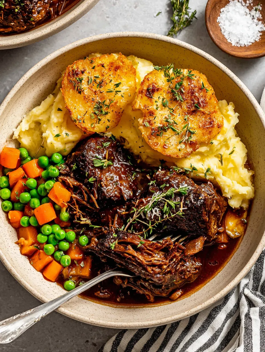 Ein Schüssel mit gegrilltem Fleisch, Kartoffeln, Kartoffelkichererbsen, Peas, Zwiebeln und Sauce.