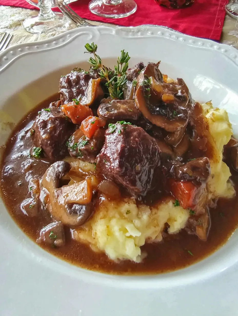 Ein Plate mit gegrilltem Fleisch, Mushrooms, Onions und Kartoffeln.
